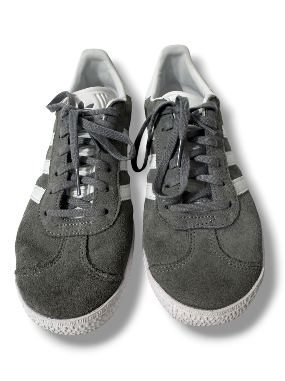 Adidas Gazelle Junior Boys Size 6 Dark Grey Suede White Stripes Retro Sneakers